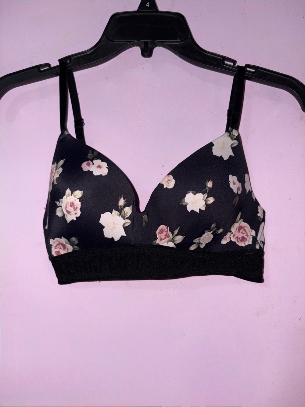 PINK Victoria's Secret Black Wireless Floral Bralette